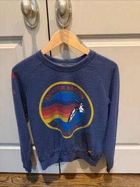 Aviator Nation Navy Sweatshirt with Retro Rainbow Crest
